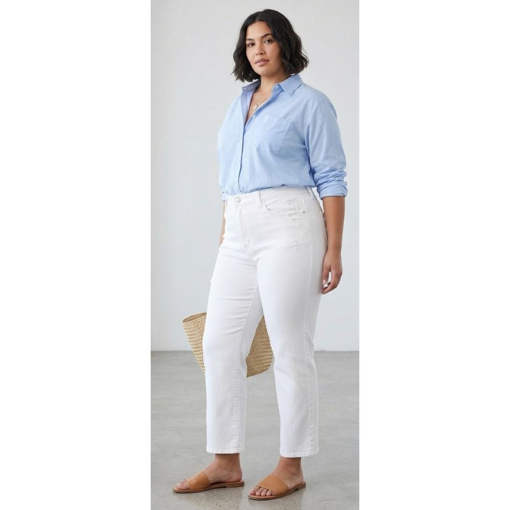 Good American White High-Rise Straight Leg Jeans